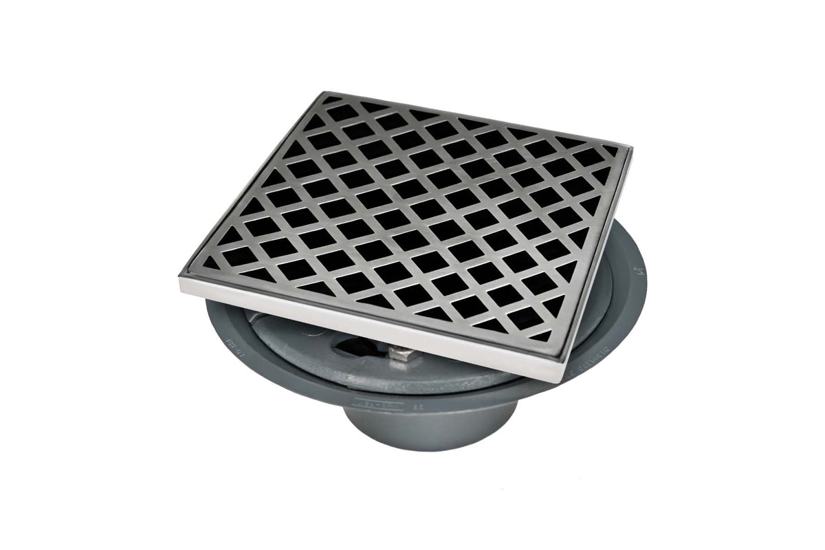 Infinity Drain XD 5-2A 5? x 5? XD 5 - Strainer - Criss-Cross Pattern & 2" Throat w/ABS Drain Body 2? Outlet - Parent