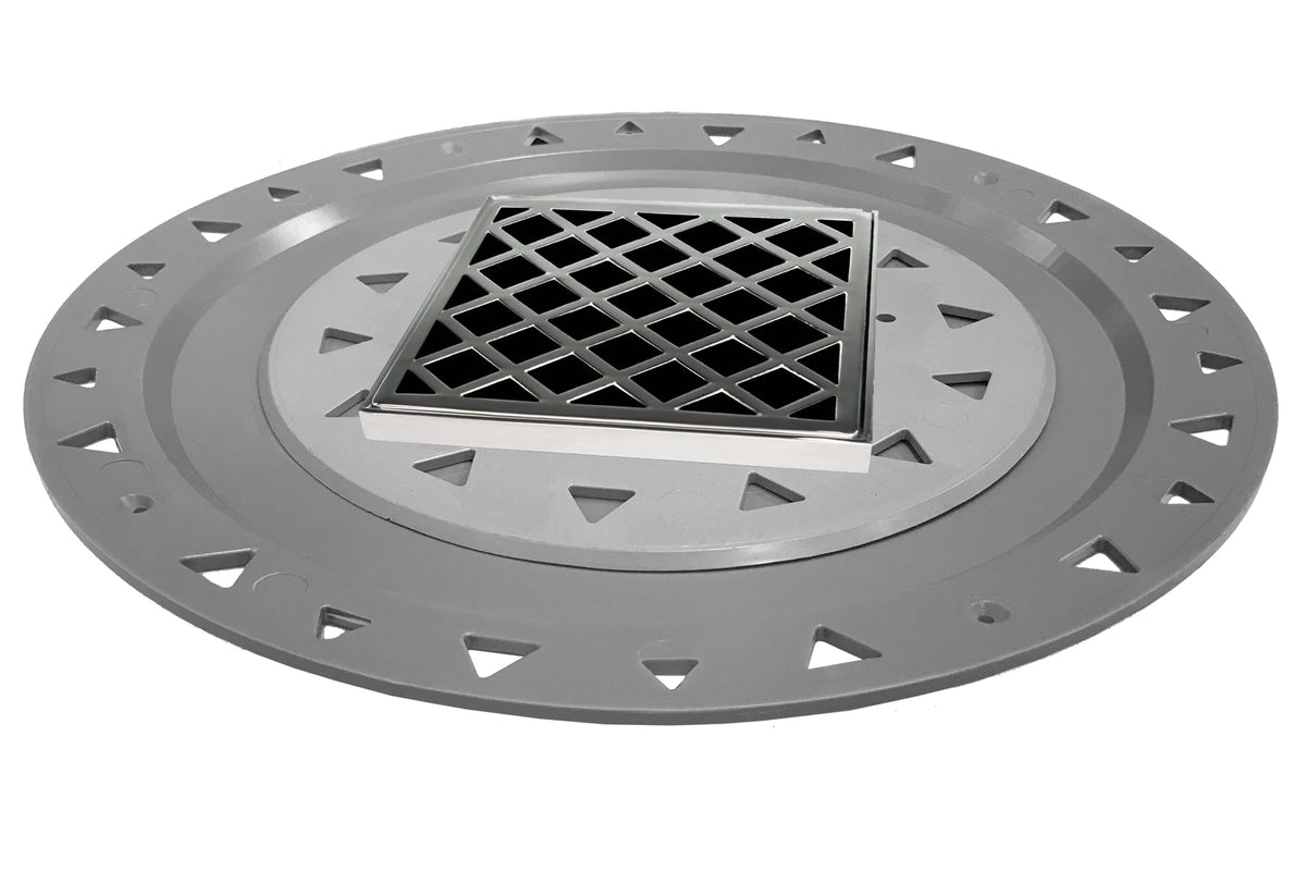Infinity Drain XDB 4-A 4? x 4? XD 4 - Strainer - Lines Pattern & 2" Throat w/ABS Bonded Flange 2?, 3?, & 4? Outlet - Parent