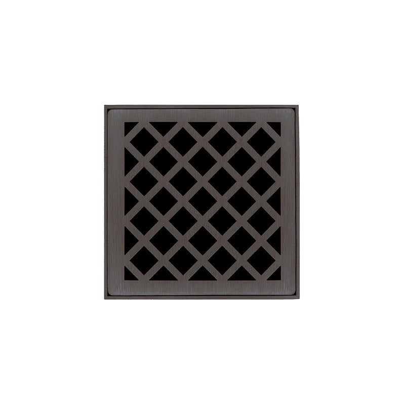 Infinity Drain XDB 4-S  4" x 4" XDB 4 Complete Kit with Criss-Cross Pattern Decorative Plate  with Stainless Steel Bonded Flange Drain Body, 2" No Hub Outlet