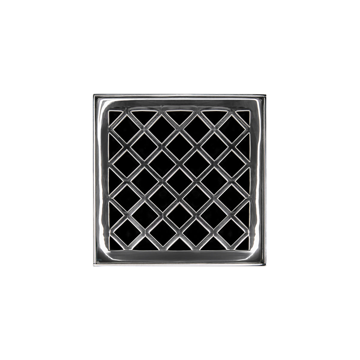 Infinity Drain XDB 4-S  4" x 4" XDB 4 Complete Kit with Criss-Cross Pattern Decorative Plate  with Stainless Steel Bonded Flange Drain Body, 2" No Hub Outlet