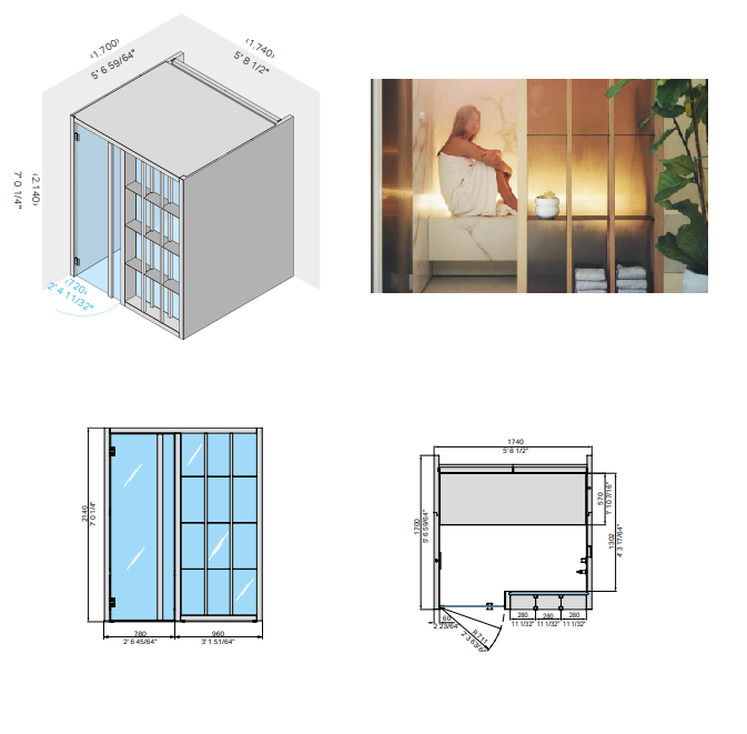 Effe YK40320004 Yoku h shelf, peninsula, canaletto  walnut - fior di bosco, 208v 1ph 60hz