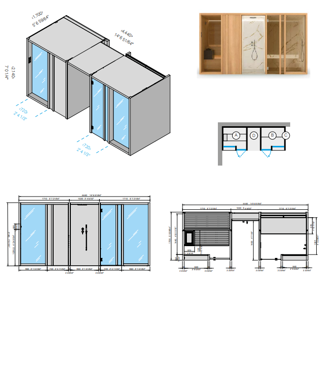 Effe YK80220003 Yoku spa door, l.h. corner, dark ht  wood - fior di bosco, 208v 1ph 60hz