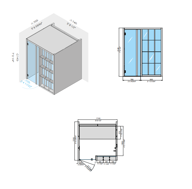 Effe YU40220002 Yoku h shelf, r.h. corner, dark ht  wood - fior di bosco, 240v 1ph 60hz