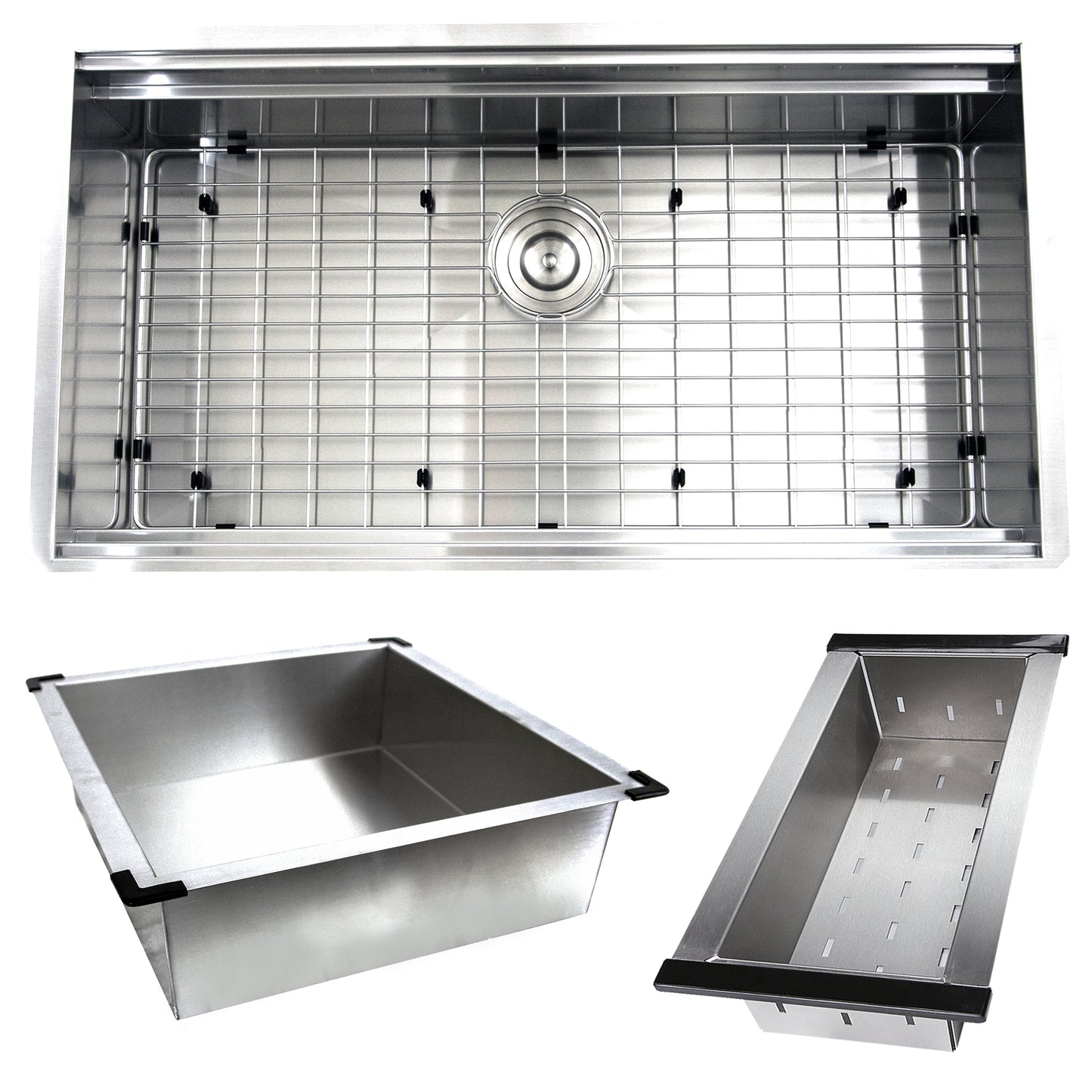 Nantucket Sinks ZR-PS-3620-16 Pro Series Large Prep Station Single Bowl Undermount Kitchen Sink with Compatible Accessories