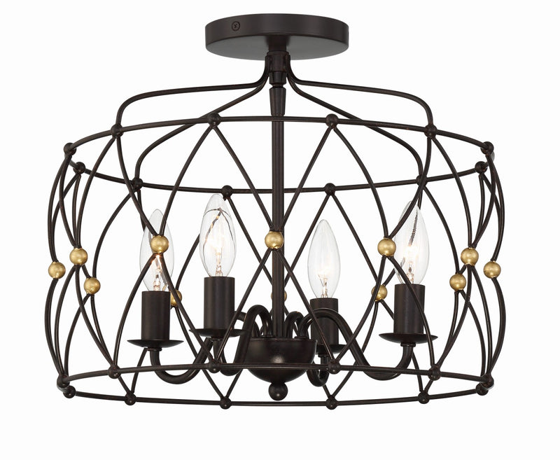 Crystorama ZUC-A9030-EB-GA_CEILING Zucca 4 Light Ceiling Mount - English Bronze and Antique Gold