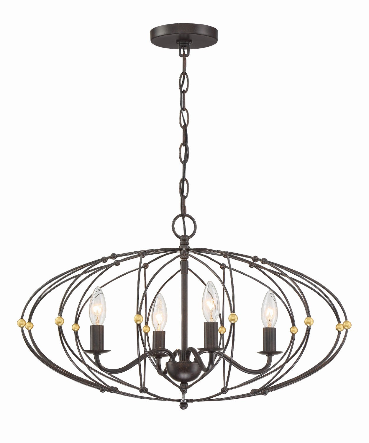 Crystorama ZUC-A9034-EB-GA Zucca 4 Light Chandelier - English Bronze and Antique Gold