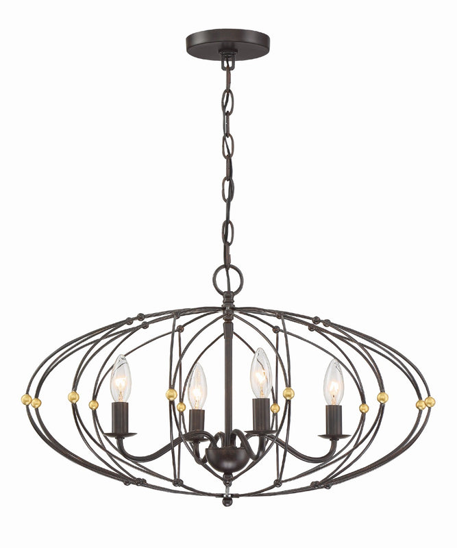 Crystorama ZUC-A9034-EB-GA Zucca 4 Light Chandelier - English Bronze and Antique Gold