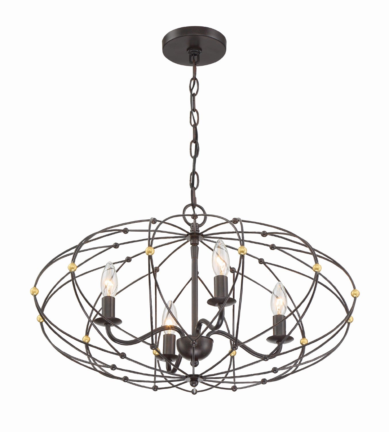 Crystorama ZUC-A9034-EB-GA Zucca 4 Light Chandelier - English Bronze and Antique Gold