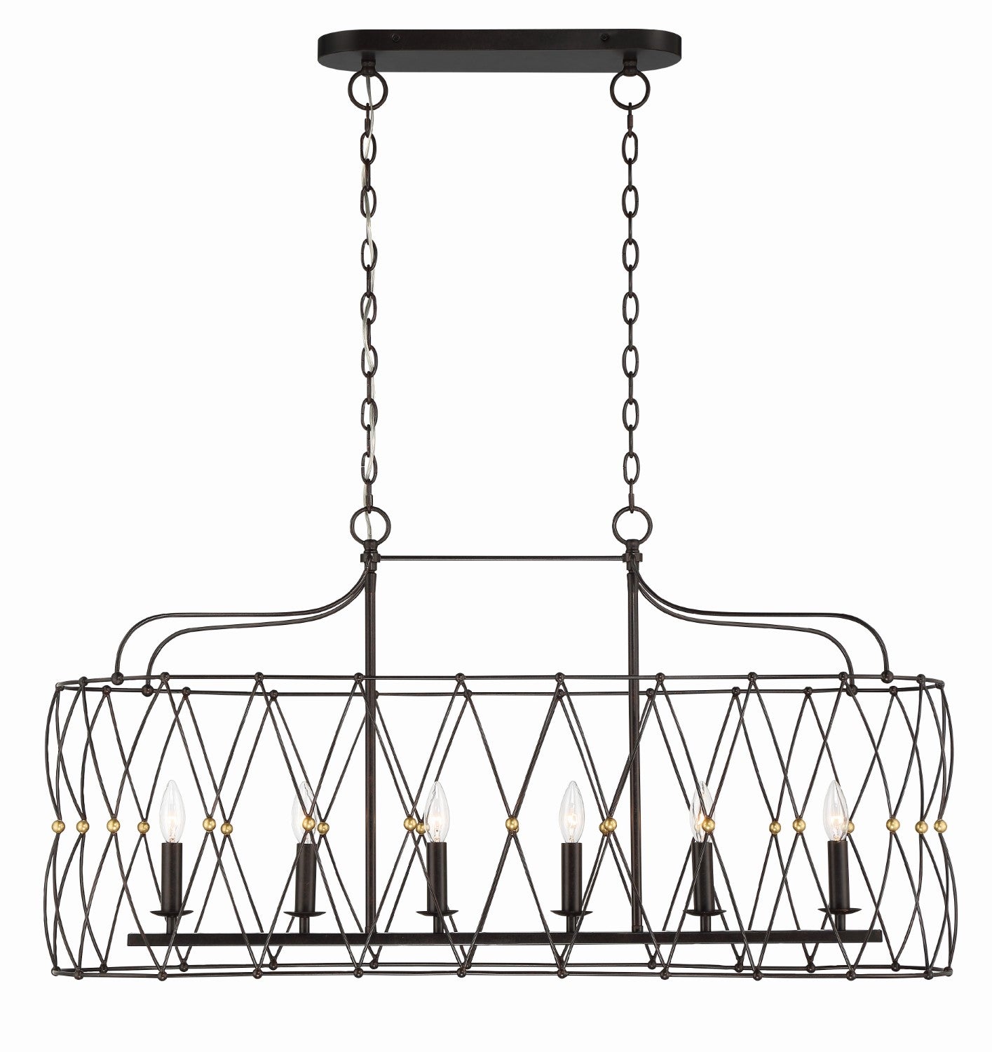 Crystorama ZUC-A9037-EB-GA Zucca 6 Light Linear Chandelier - English Bronze and Antique Gold