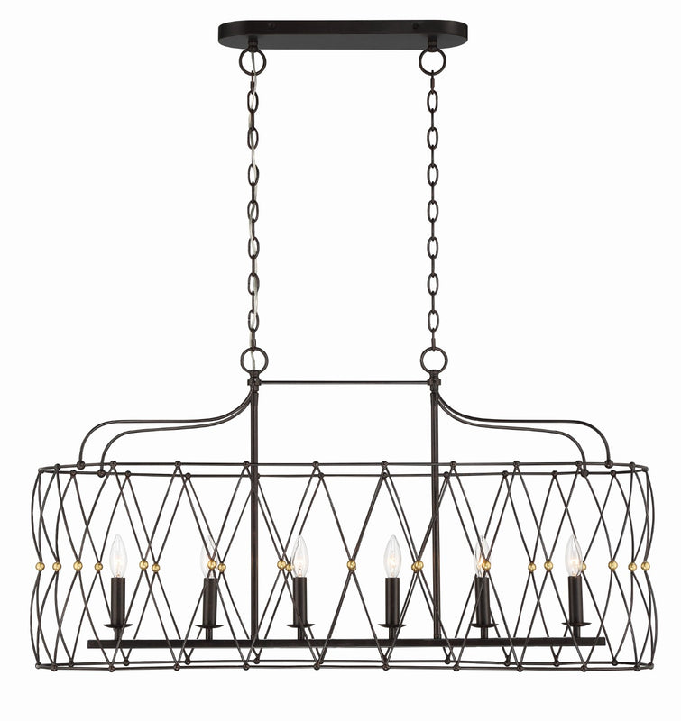 Crystorama ZUC-A9037-EB-GA Zucca 6 Light Linear Chandelier - English Bronze and Antique Gold