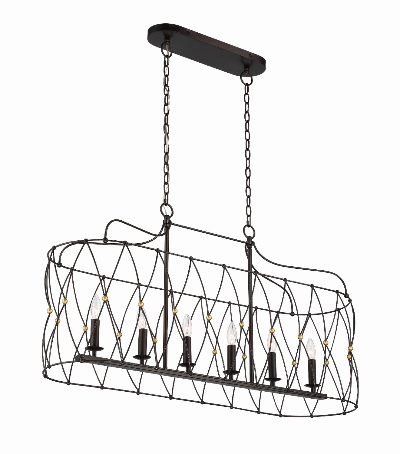 Crystorama ZUC-A9037-EB-GA Zucca 6 Light Linear Chandelier - English Bronze and Antique Gold