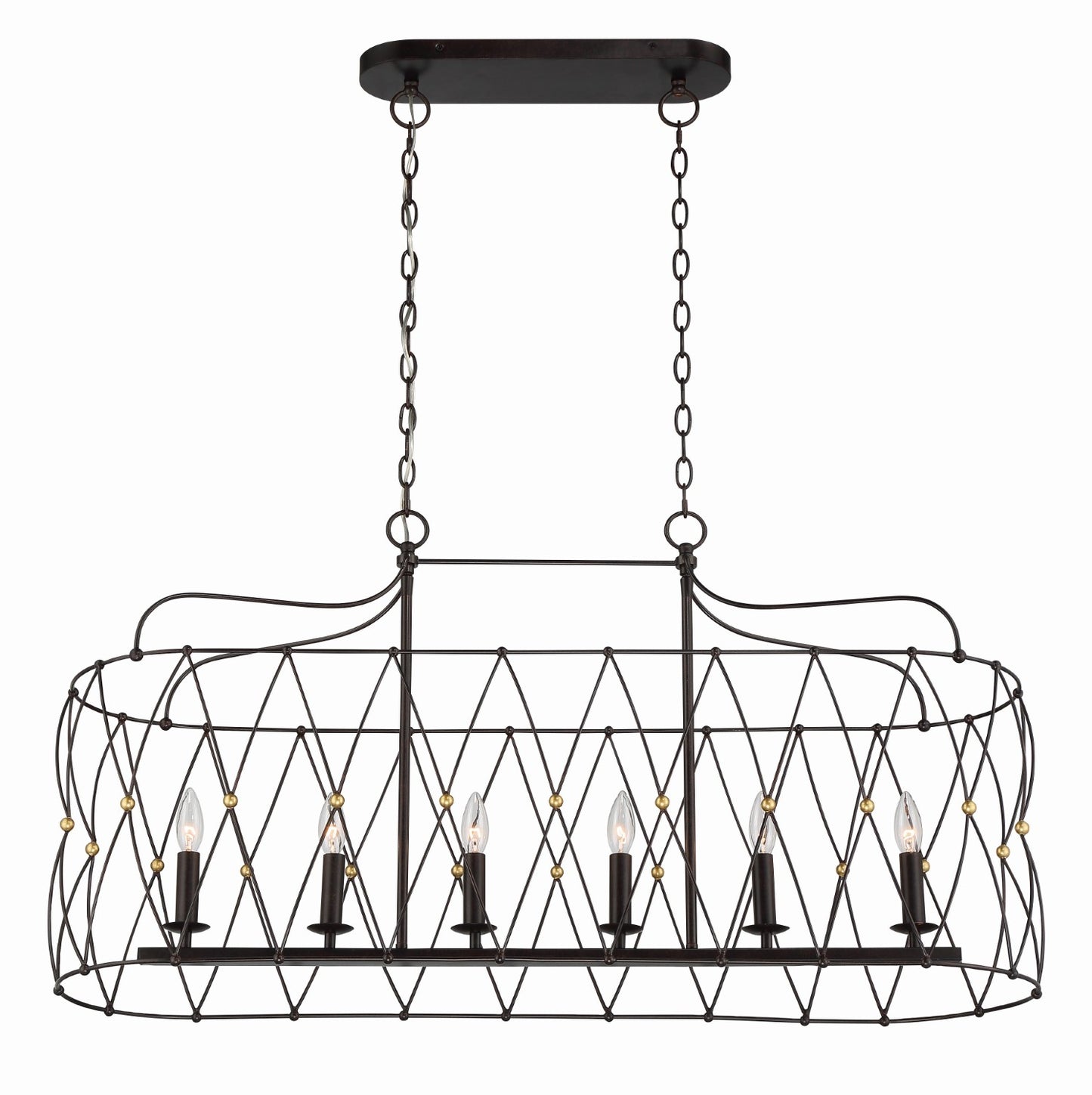 Crystorama ZUC-A9037-EB-GA Zucca 6 Light Linear Chandelier - English Bronze and Antique Gold