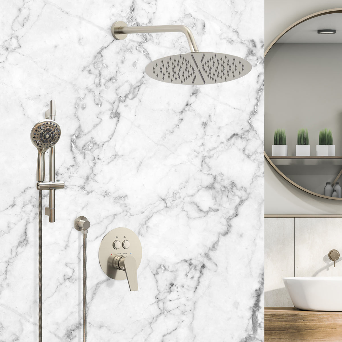 Alta Aqua AA-SH-R-PBVD-P-HS-12 12'' Shower Head Push Button Shower Combo - Parent