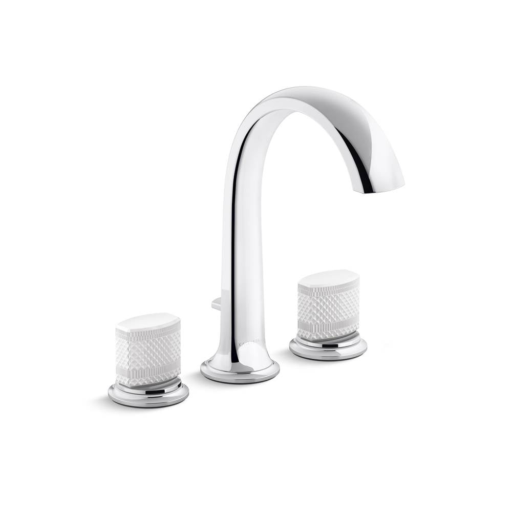 Kallista P25009-CMC Script Deck-Mount Roman Tub Bath Faucet W/ Diverter, White Porcelain Handles - Parent