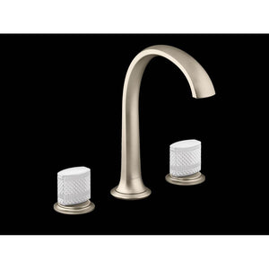 Kallista P25057-CMC Script Lavatory Bathroom Sink Faucet, Arch Spout, White Porcelain Knob Handles