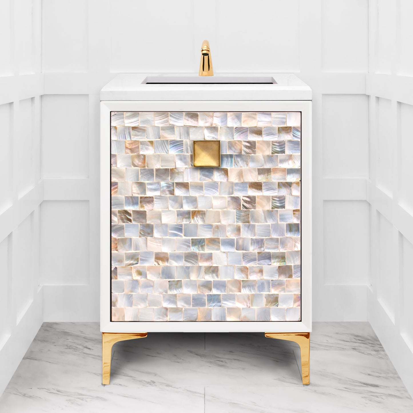 Linkasink VAN24W-029 Shell With 3" Artisan Glass Hardware 24" Wide Vanity, 24" X 22" X 33.5" (Without Vanity Top)