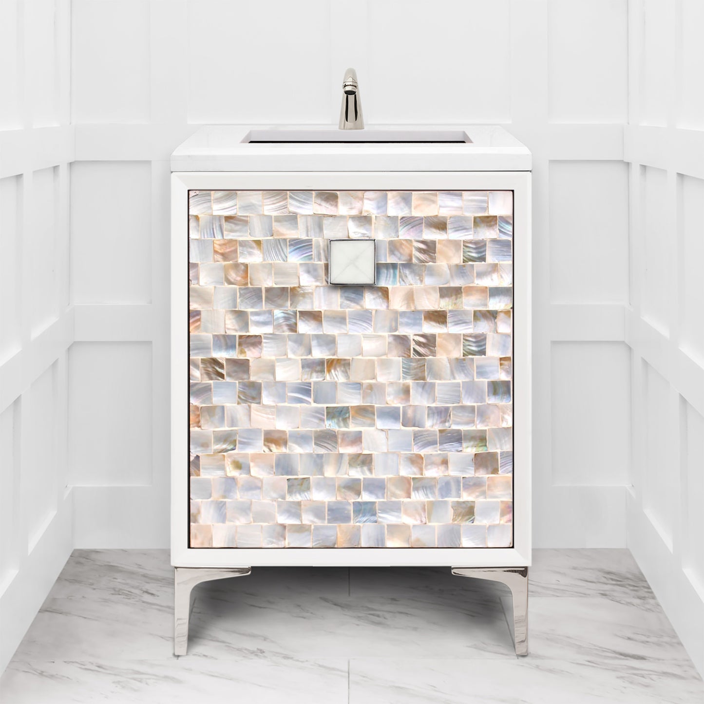 Linkasink VAN24W-029 Shell With 3" Artisan Glass Hardware 24" Wide Vanity, 24" X 22" X 33.5" (Without Vanity Top)