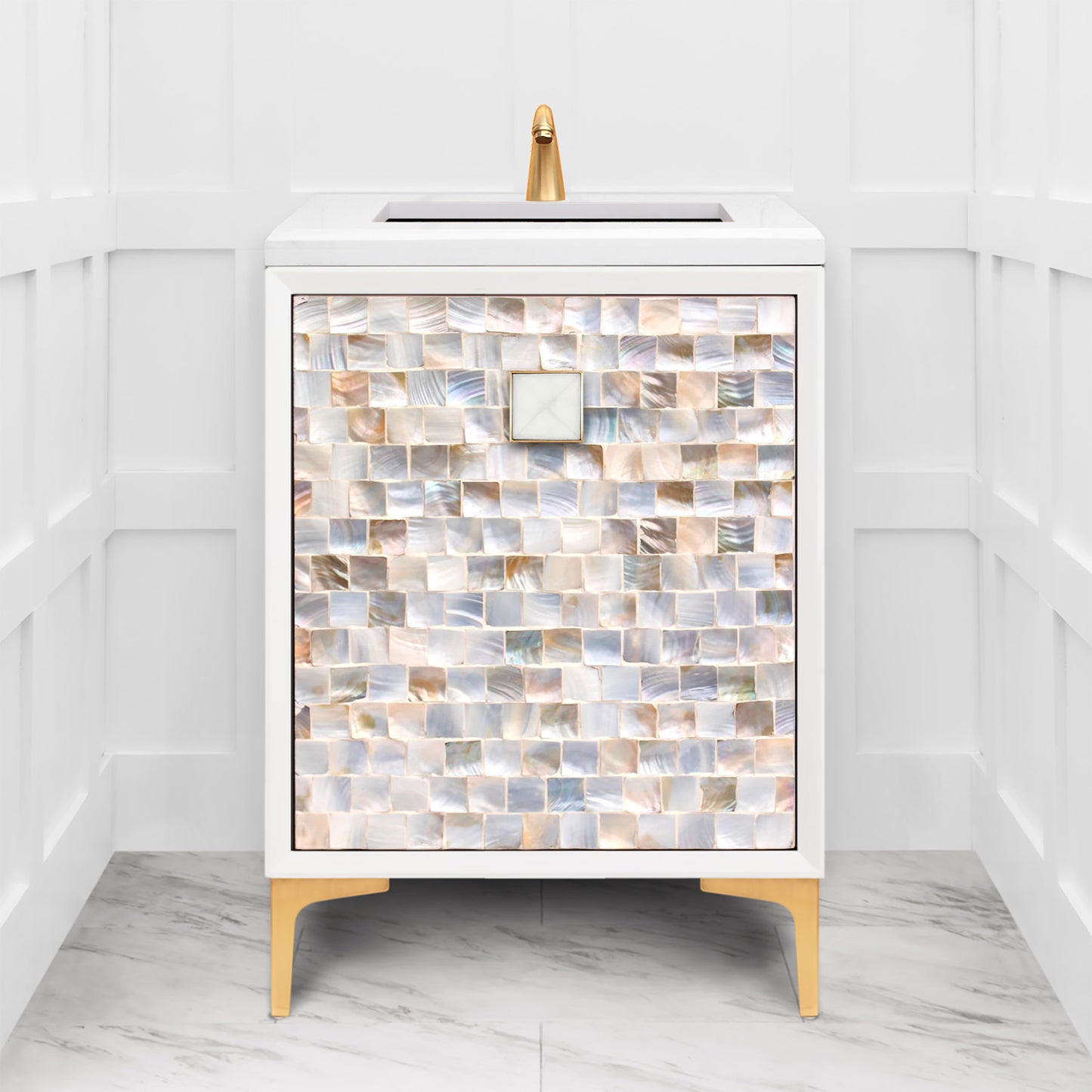 Linkasink VAN24W-029 Shell With 3" Artisan Glass Hardware 24" Wide Vanity, 24" X 22" X 33.5" (Without Vanity Top)
