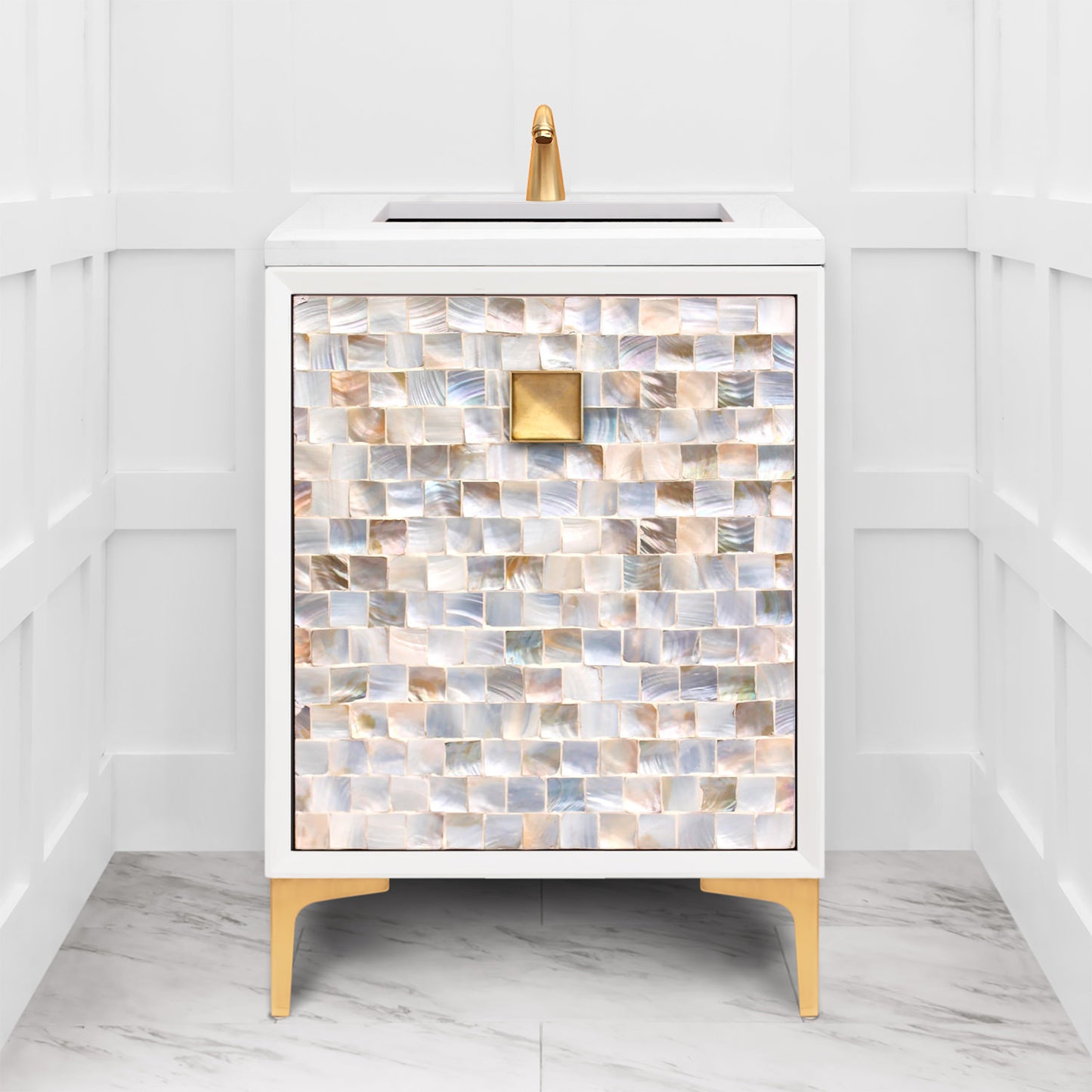 Linkasink VAN24W-029 Shell With 3" Artisan Glass Hardware 24" Wide Vanity, 24" X 22" X 33.5" (Without Vanity Top)