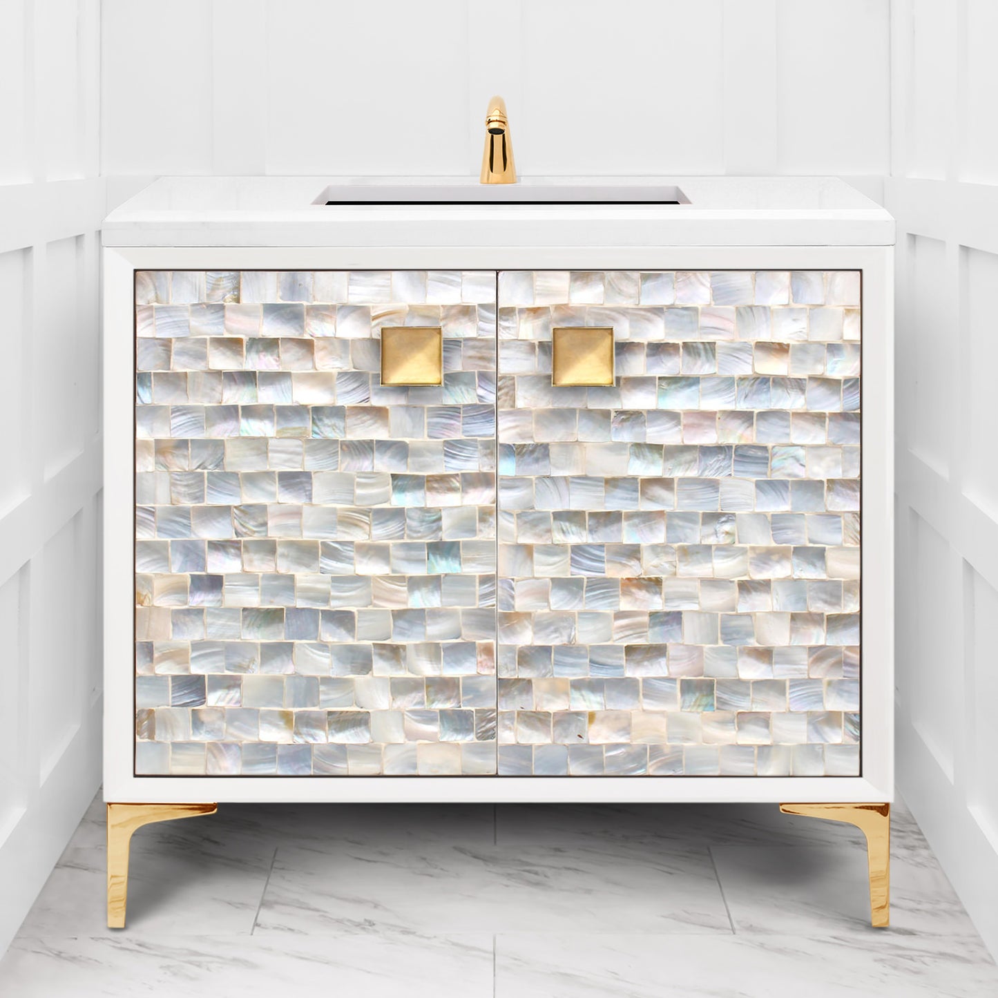 Linkasink VAN36W-029 Shell With 3" Artisan Glass Hardware 36" Wide Vanity, 36" X 22" X 33.5" (Without Vanity Top) - Parent