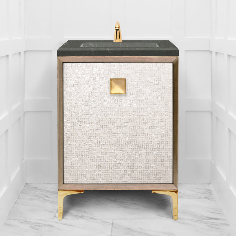 Linkasink VAN24A1-015 Mother Of Pearl With 3" Artisan Glass Prism Hardware 24" Wide Vanity, 24" X 22" X 33.5" (Without Vanity Top) - Parent