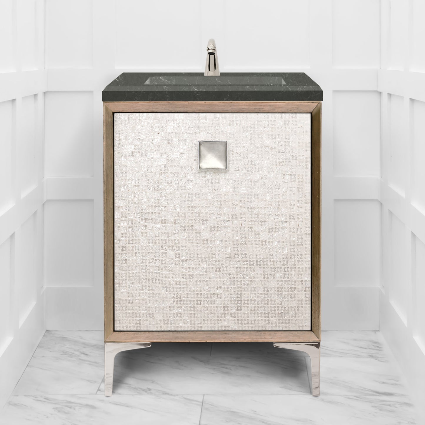 Linkasink VAN24A1-015 Mother Of Pearl With 3" Artisan Glass Prism Hardware 24" Wide Vanity, 24" X 22" X 33.5" (Without Vanity Top)