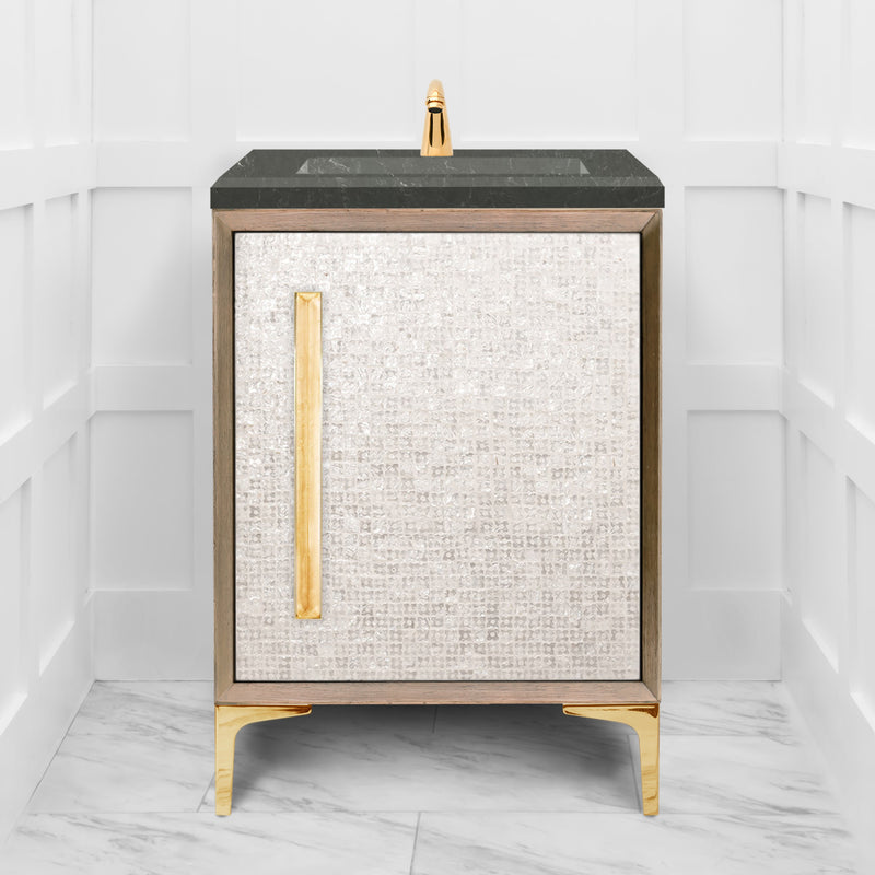 Linkasink VAN24A1-017 Mother Of Pearl With 18" Artisan Glass Prism Hardware 24" Wide Vanity, 24" X 22" X 33.5" (Without Vanity Top) - Parent