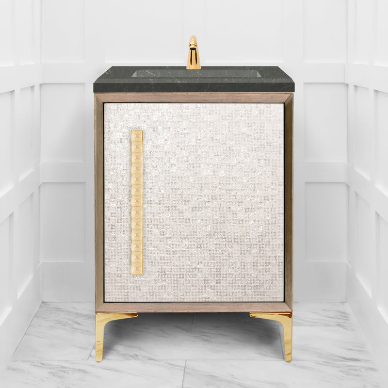 Linkasink VAN24A1-018 Mother Of Pearl With 18" Artisan Glass Pyramid Hardware 24" Wide Vanity, 24" X 22" X 33.5" (Without Vanity Top) - Parent
