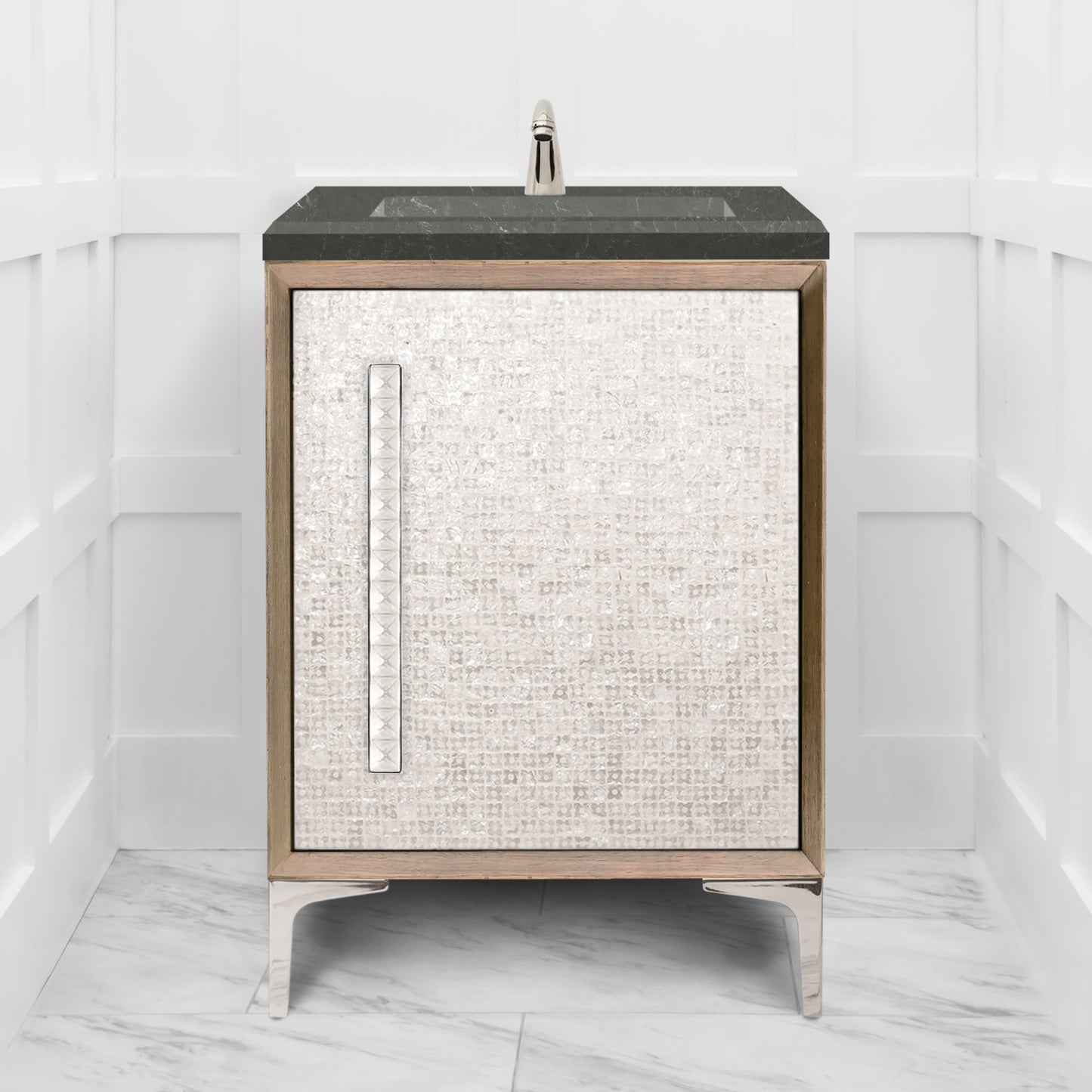 Linkasink VAN24A1-018 Mother Of Pearl With 18" Artisan Glass Pyramid Hardware 24" Wide Vanity, 24" X 22" X 33.5" (Without Vanity Top)