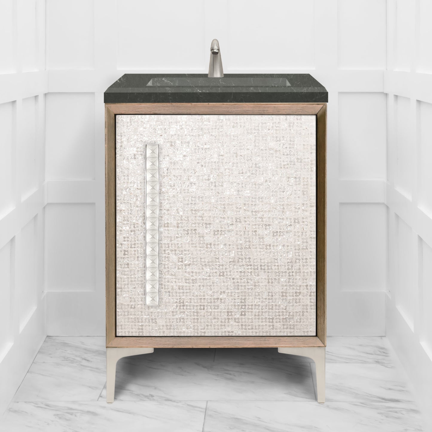 Linkasink VAN24A1-018 Mother Of Pearl With 18" Artisan Glass Pyramid Hardware 24" Wide Vanity, 24" X 22" X 33.5" (Without Vanity Top)