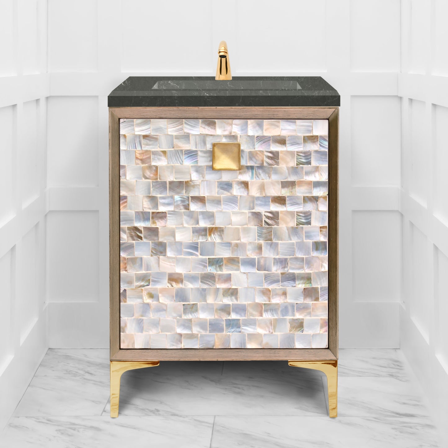 Linkasink VAN24A1-029 Shell With 3" Artisan Glass Prism Hardware 24" Wide Vanity, 24" X 22" X 33.5" (Without Vanity Top) - Parent