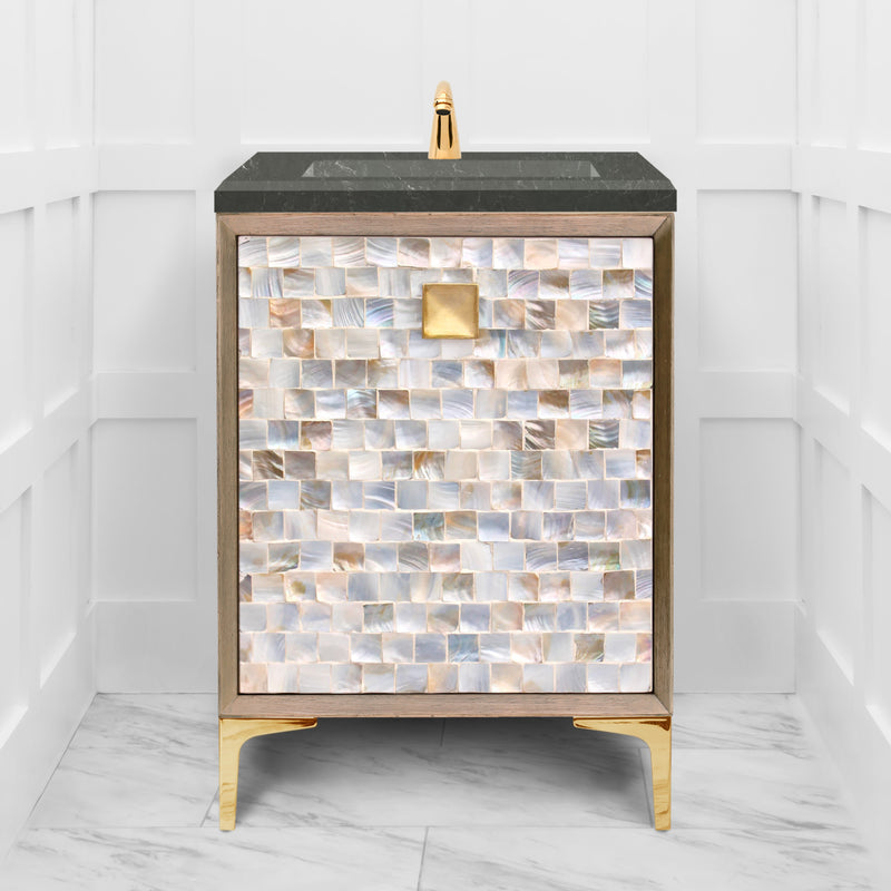Linkasink VAN24A1-029 Shell With 3" Artisan Glass Prism Hardware 24" Wide Vanity, 24" X 22" X 33.5" (Without Vanity Top) - Parent