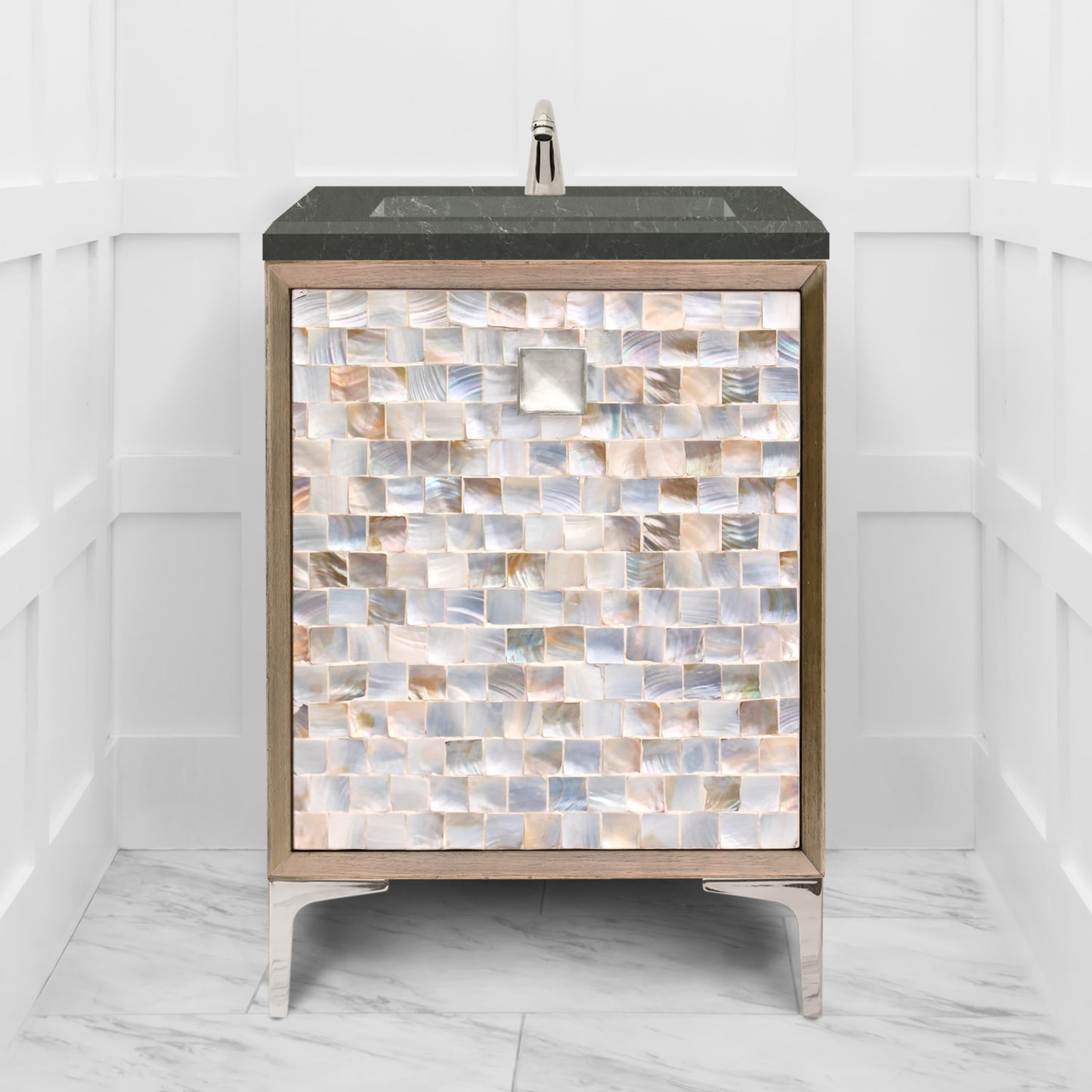 Linkasink VAN24A1-029 Shell With 3" Artisan Glass Prism Hardware 24" Wide Vanity, 24" X 22" X 33.5" (Without Vanity Top)