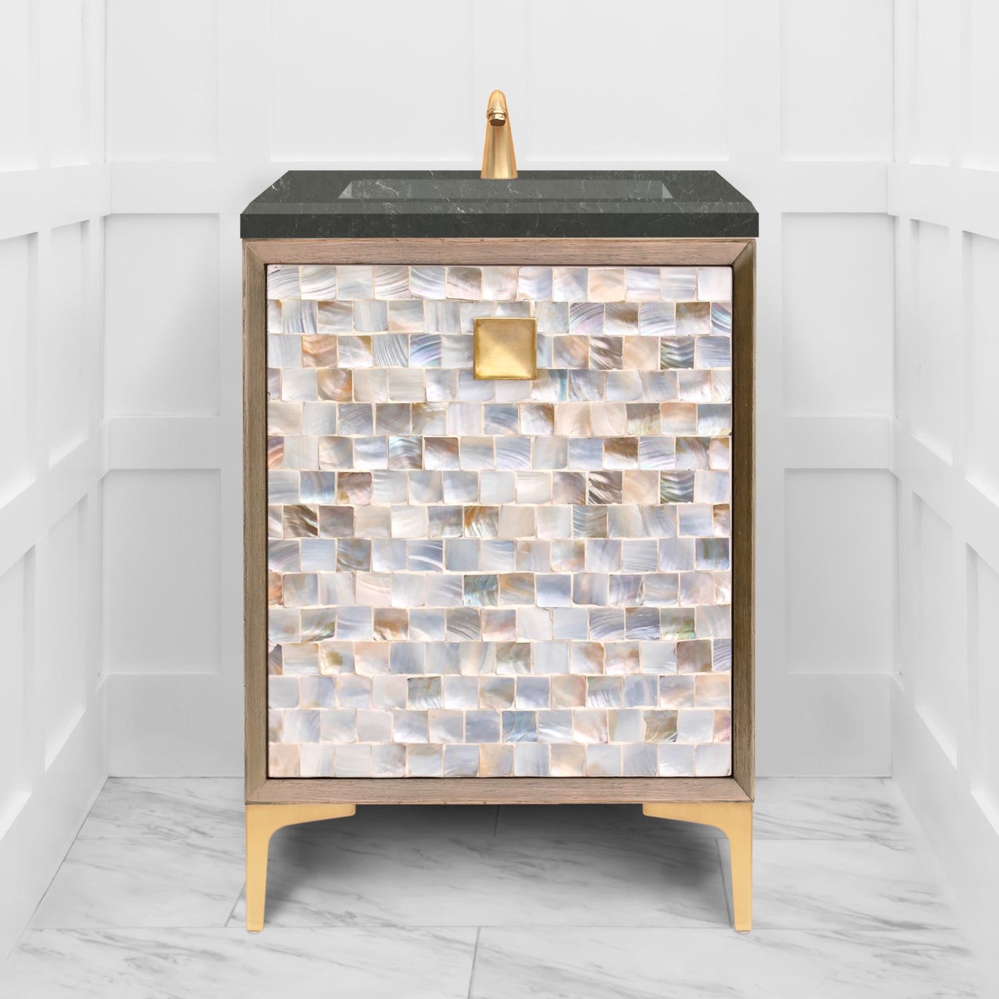 Linkasink VAN24A1-029 Shell With 3" Artisan Glass Prism Hardware 24" Wide Vanity, 24" X 22" X 33.5" (Without Vanity Top)