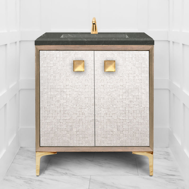 Linkasink VAN30A1-015 Mother Of Pearl With 3" Artisan Glass Prism Hardware 30" Wide Vanity, 30" X 22" X 33.5" (Without Vanity Top) - Parent