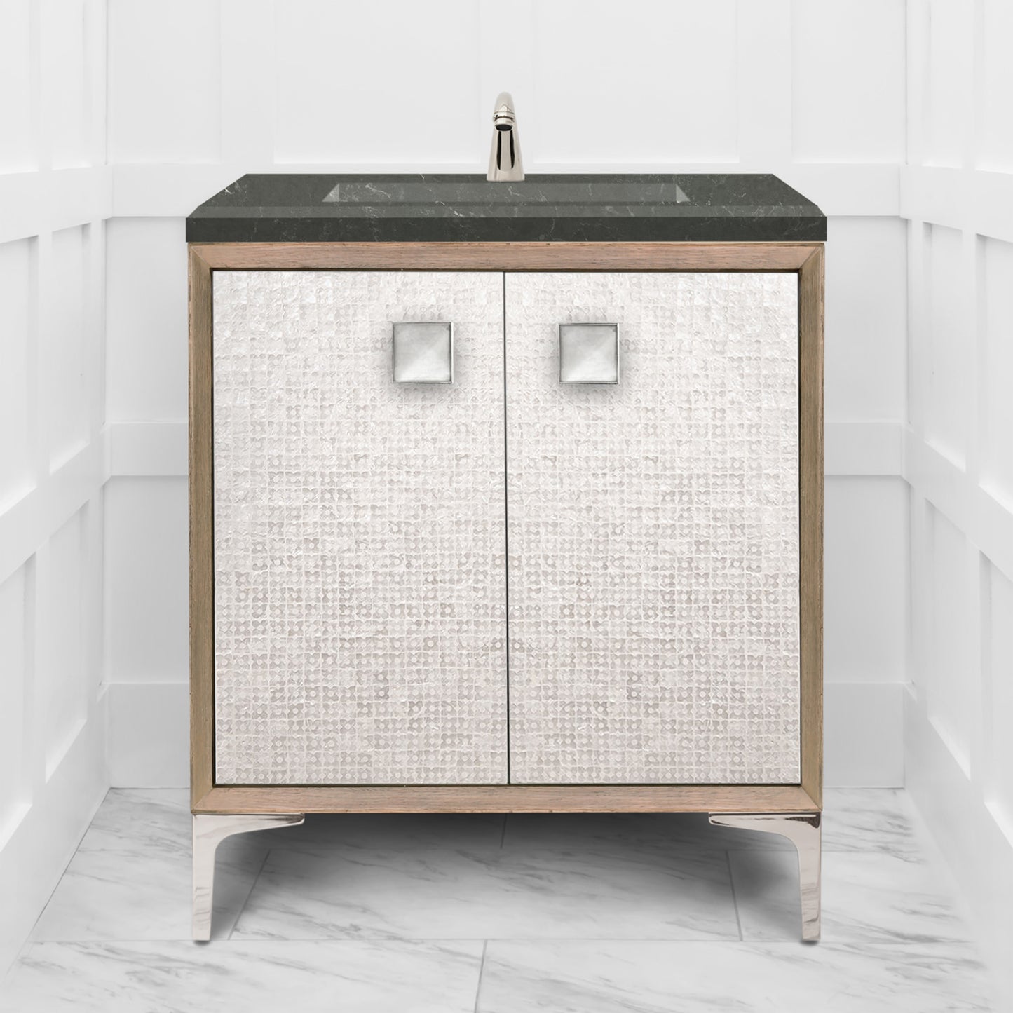 Linkasink VAN30A1-015 Mother Of Pearl With 3" Artisan Glass Prism Hardware 30" Wide Vanity, 30" X 22" X 33.5" (Without Vanity Top)