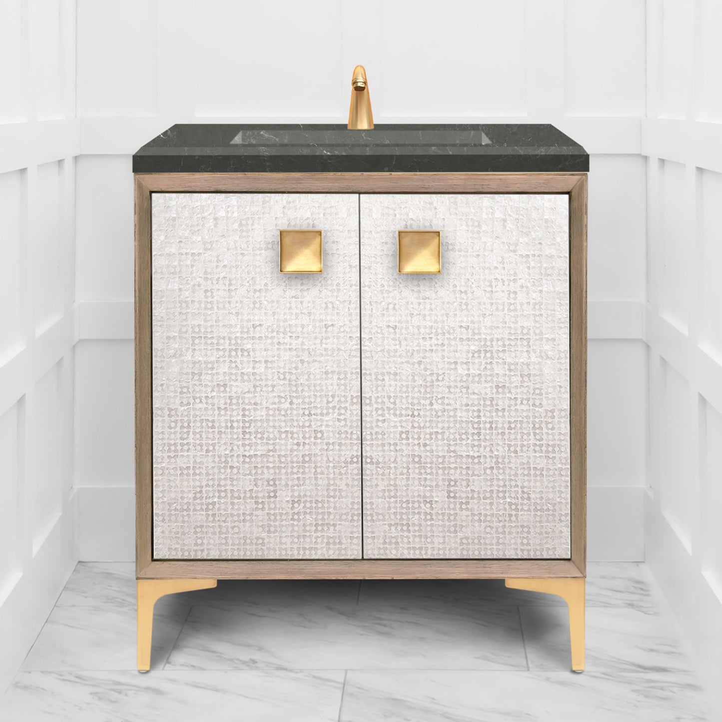 Linkasink VAN30A1-015 Mother Of Pearl With 3" Artisan Glass Prism Hardware 30" Wide Vanity, 30" X 22" X 33.5" (Without Vanity Top)