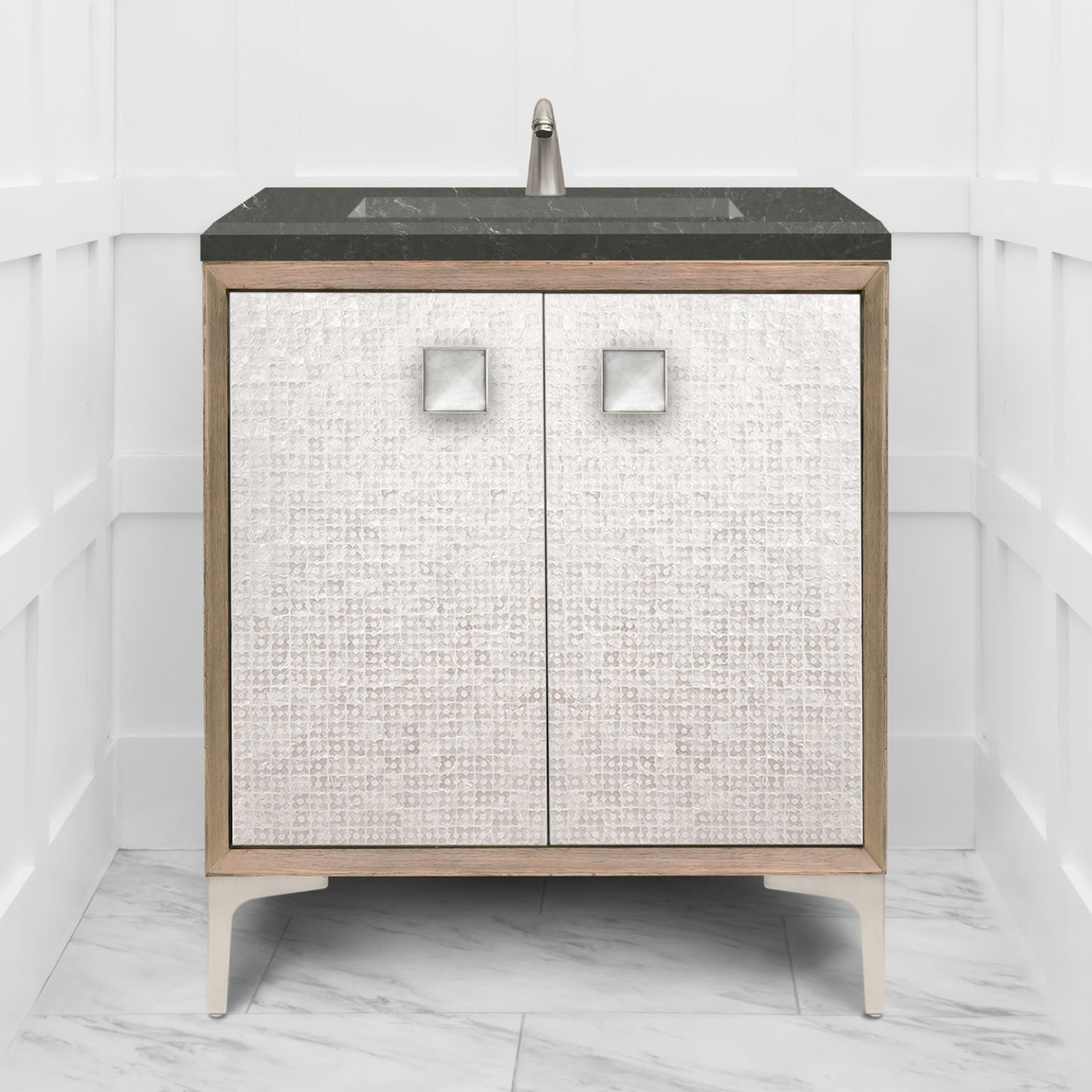 Linkasink VAN30A1-015 Mother Of Pearl With 3" Artisan Glass Prism Hardware 30" Wide Vanity, 30" X 22" X 33.5" (Without Vanity Top)