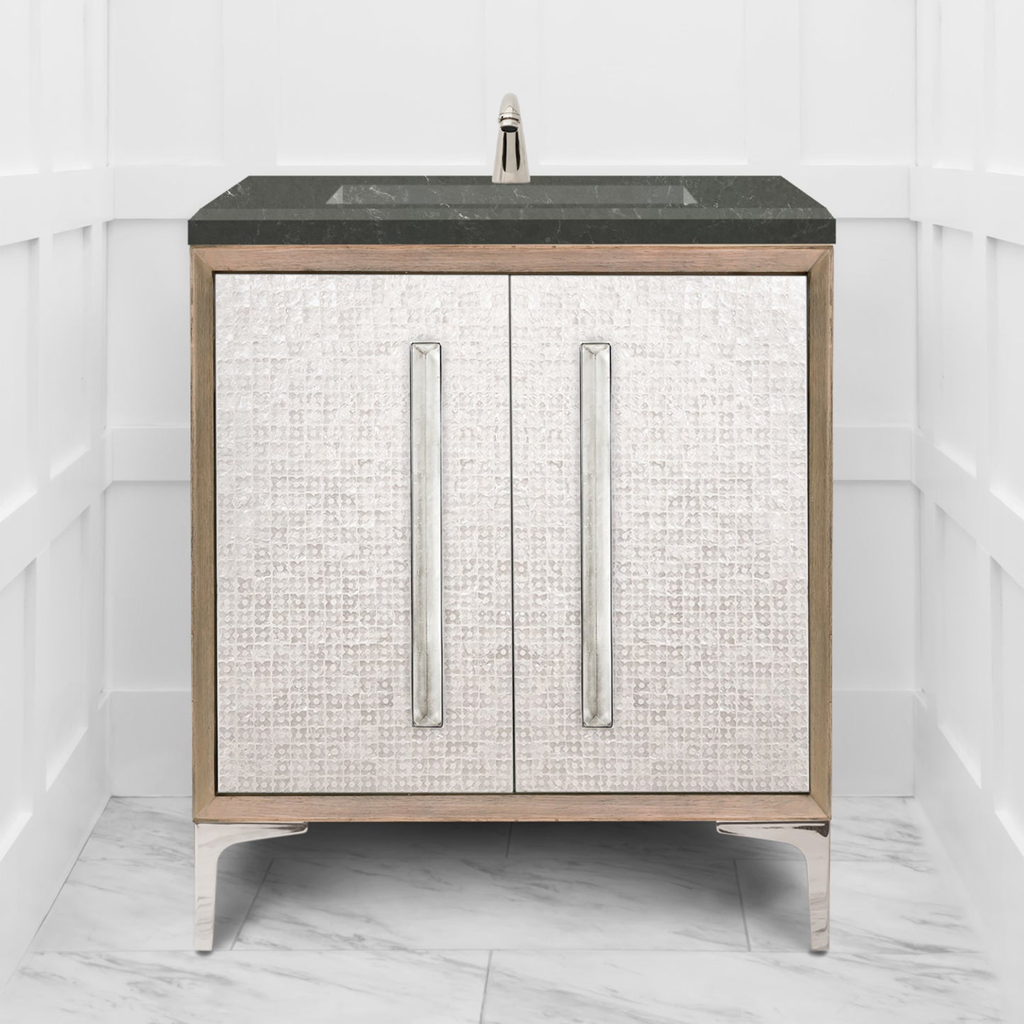 Linkasink VAN30A1-017 Mother Of Pearl With 18" Artisan Glass Prism Hardware 30" Wide Vanity, 30" X 22" X 33.5" (Without Vanity Top)