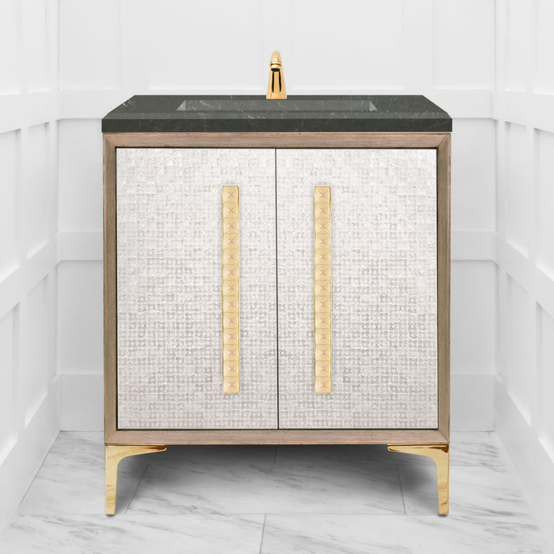 Linkasink VAN30A1-018 Mother Of Pearl With 18" Artisan Glass Pyramid Hardware 30" Wide Vanity, 30" X 22" X 33.5" (Without Vanity Top) - Parent