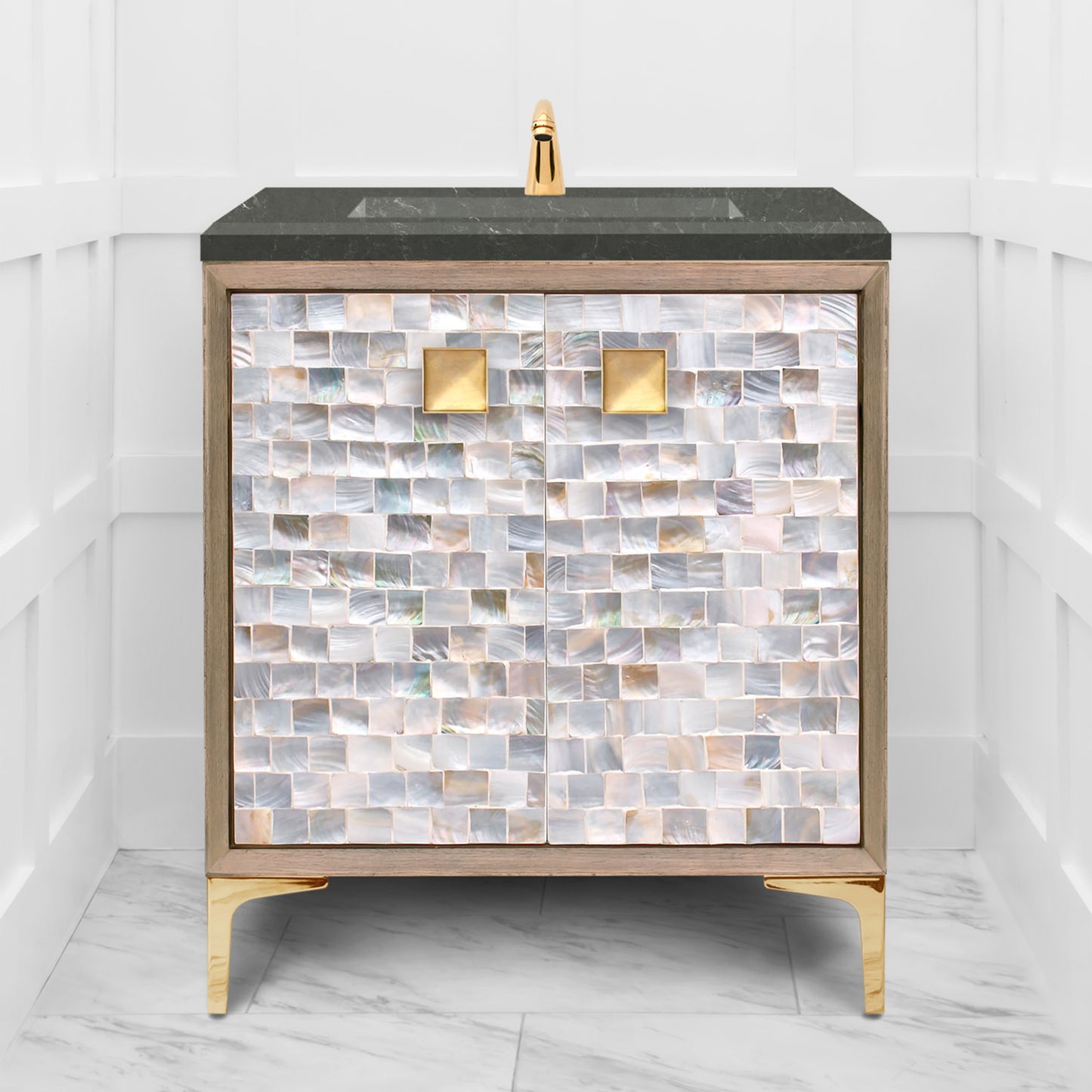 Linkasink VAN30A1-029 Shell With 3" Artisan Glass Prism Hardware 30" Wide Vanity, 30" X 22" X 33.5" (Without Vanity Top) - Parent
