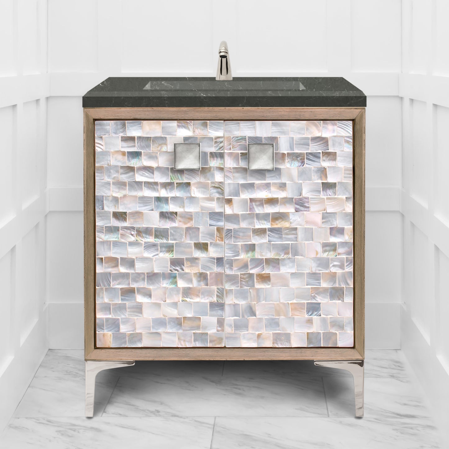 Linkasink VAN30A1-029 Shell With 3" Artisan Glass Prism Hardware 30" Wide Vanity, 30" X 22" X 33.5" (Without Vanity Top)