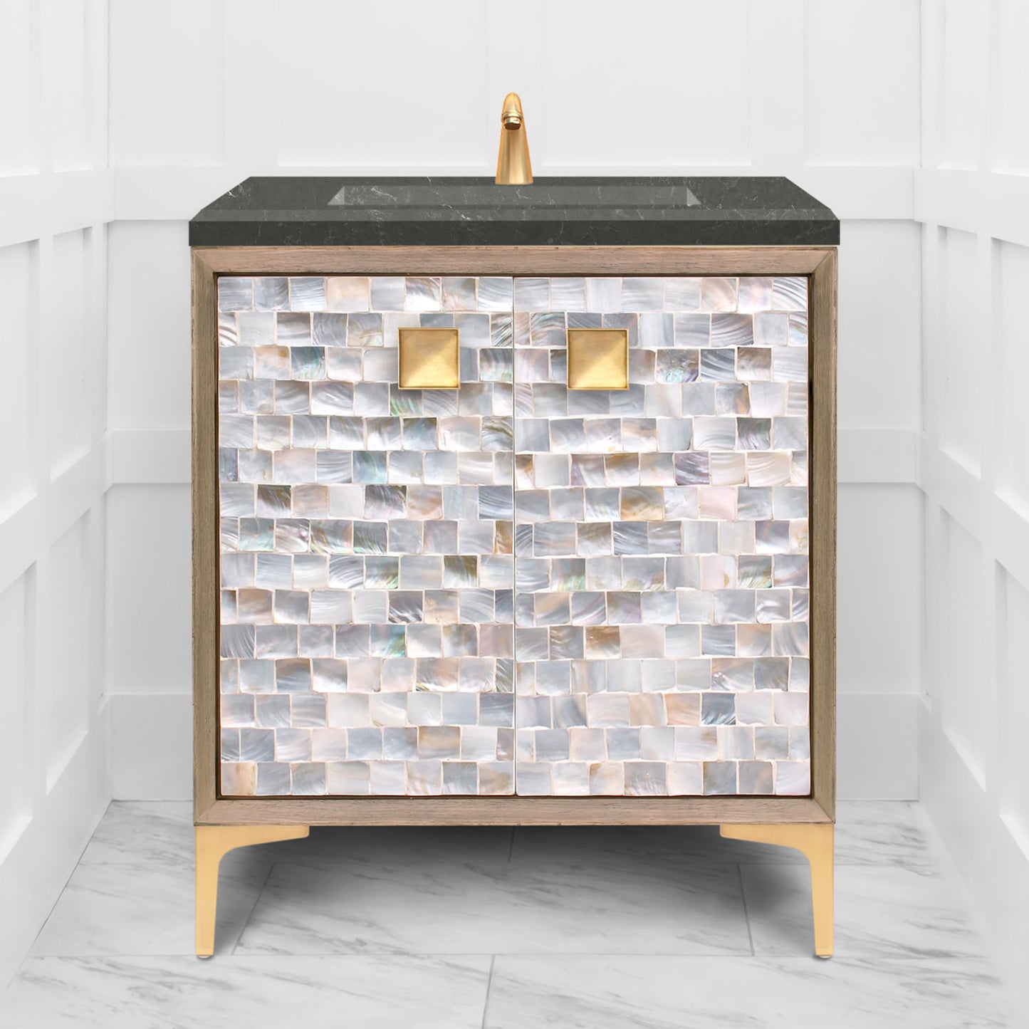 Linkasink VAN30A1-029 Shell With 3" Artisan Glass Prism Hardware 30" Wide Vanity, 30" X 22" X 33.5" (Without Vanity Top)