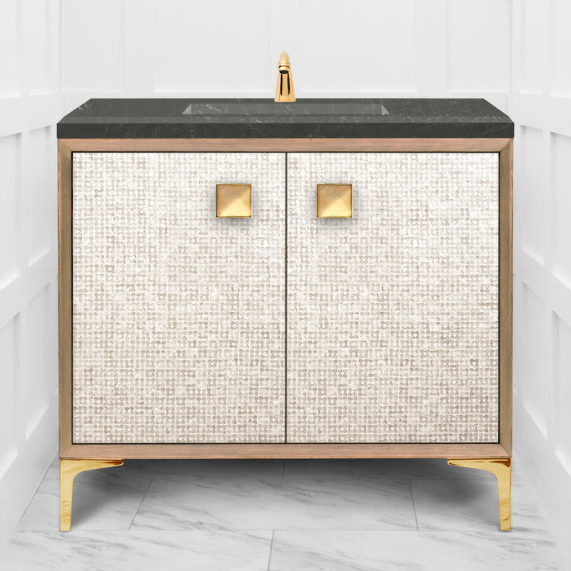 Linkasink VAN36A1-015 Mother Of Pearl With 3" Artisan Glass Prism Hardware 36" Wide Vanity, 36" X 22" X 33.5" (Without Vanity Top) - Parent