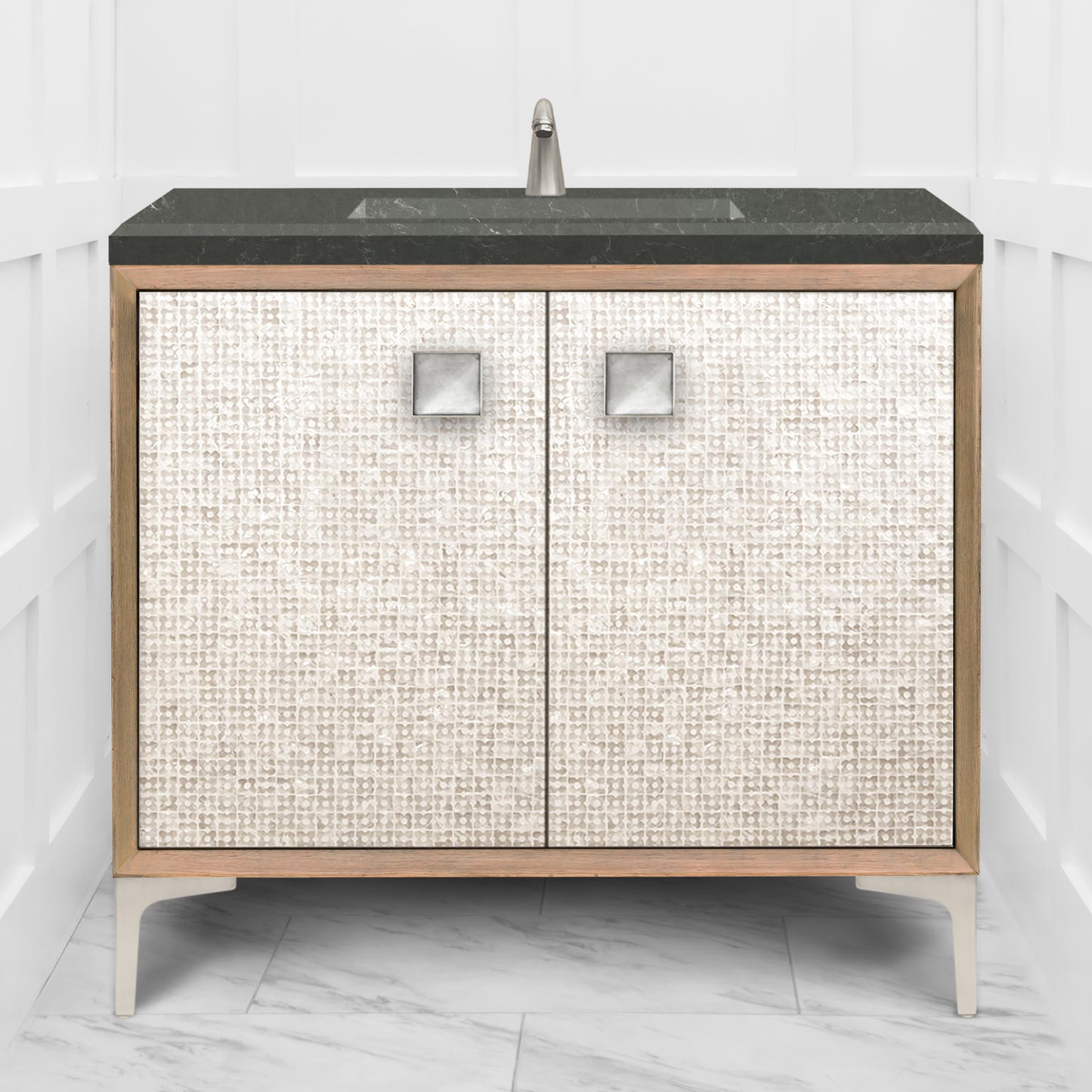 Linkasink VAN36A1-015 Mother Of Pearl With 3" Artisan Glass Prism Hardware 36" Wide Vanity, 36" X 22" X 33.5" (Without Vanity Top)