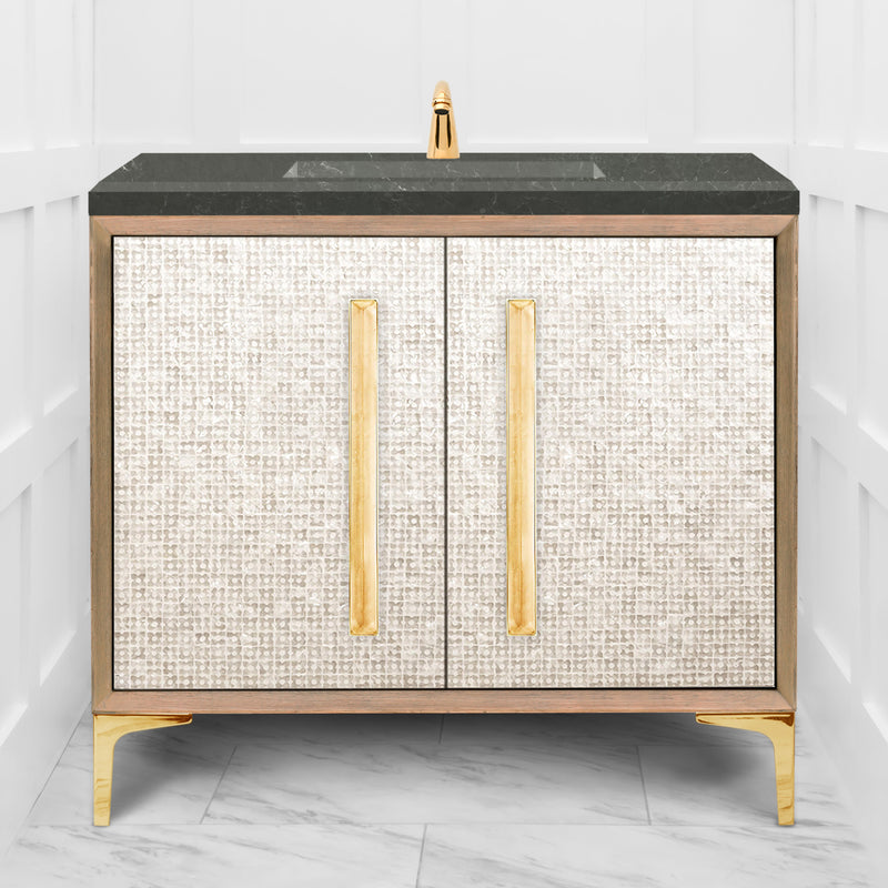 Linkasink VAN36A1-017 Mother Of Pearl With 18" Artisan Glass Prism Hardware 36" Wide Vanity, 36" X 22" X 33.5" (Without Vanity Top) - Parent
