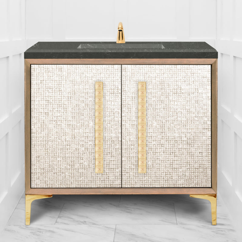 Linkasink VAN36A1-018 Mother Of Pearl With 18" Artisan Glass Pyramid Hardware 36" Wide Vanity, 36" X 22" X 33.5" (Without Vanity Top) - Parent