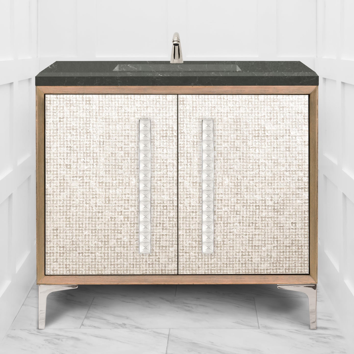 Linkasink VAN36A1-018 Mother Of Pearl With 18" Artisan Glass Pyramid Hardware 36" Wide Vanity, 36" X 22" X 33.5" (Without Vanity Top)