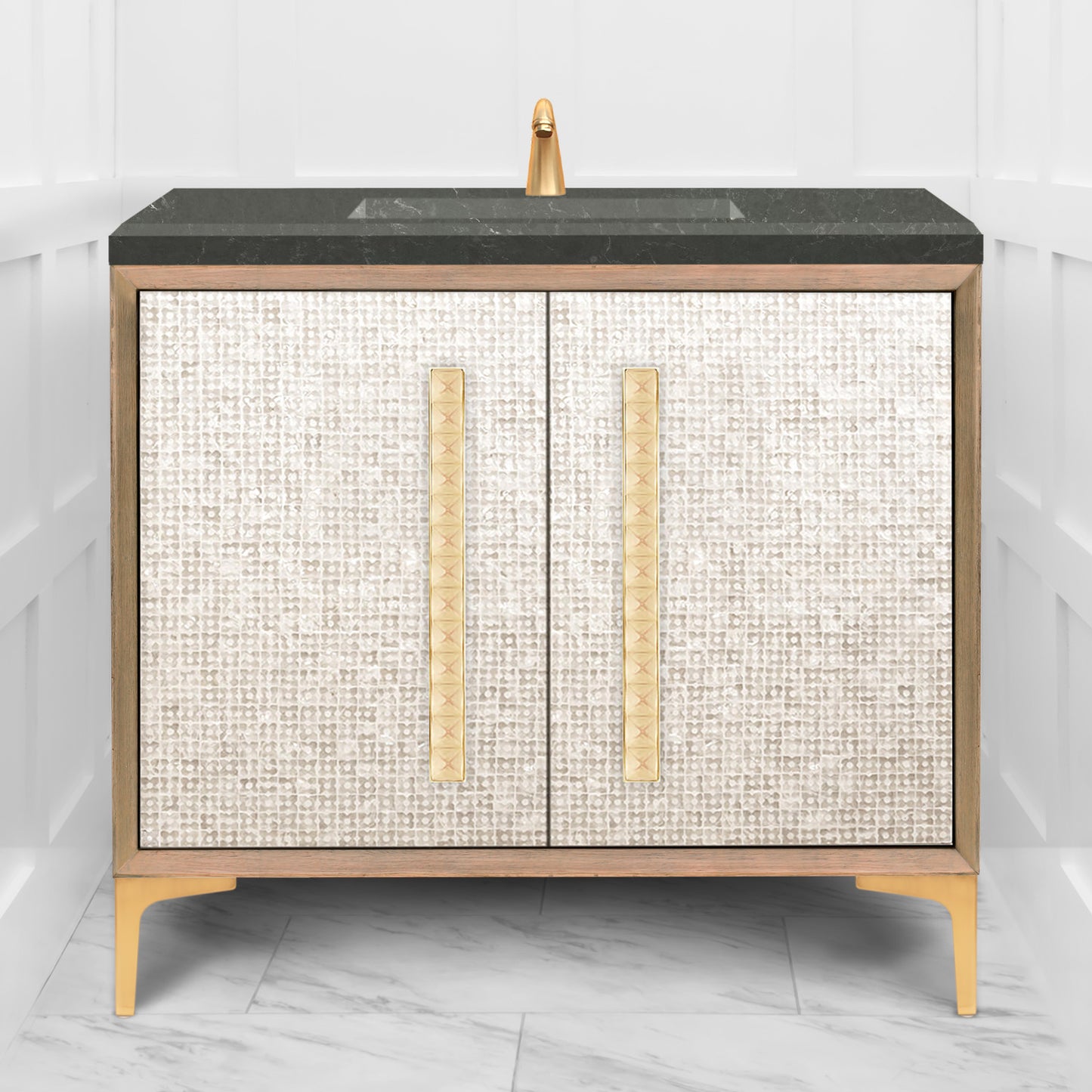 Linkasink VAN36A1-018 Mother Of Pearl With 18" Artisan Glass Pyramid Hardware 36" Wide Vanity, 36" X 22" X 33.5" (Without Vanity Top)