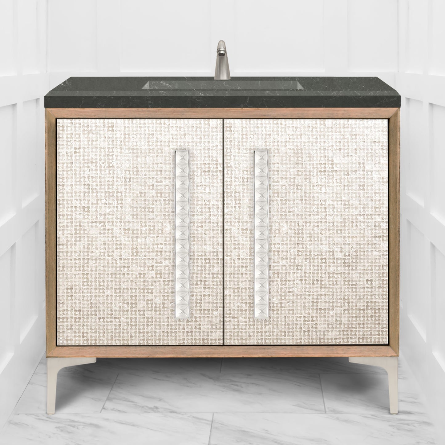 Linkasink VAN36A1-018 Mother Of Pearl With 18" Artisan Glass Pyramid Hardware 36" Wide Vanity, 36" X 22" X 33.5" (Without Vanity Top)